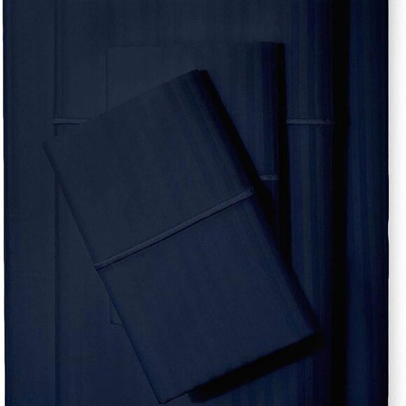 Split Queen Sheets Adjustable Bed Cotton-Deep Pockets-5 Pcs Navy Blue Stripe NEW - Picture 4 of 6